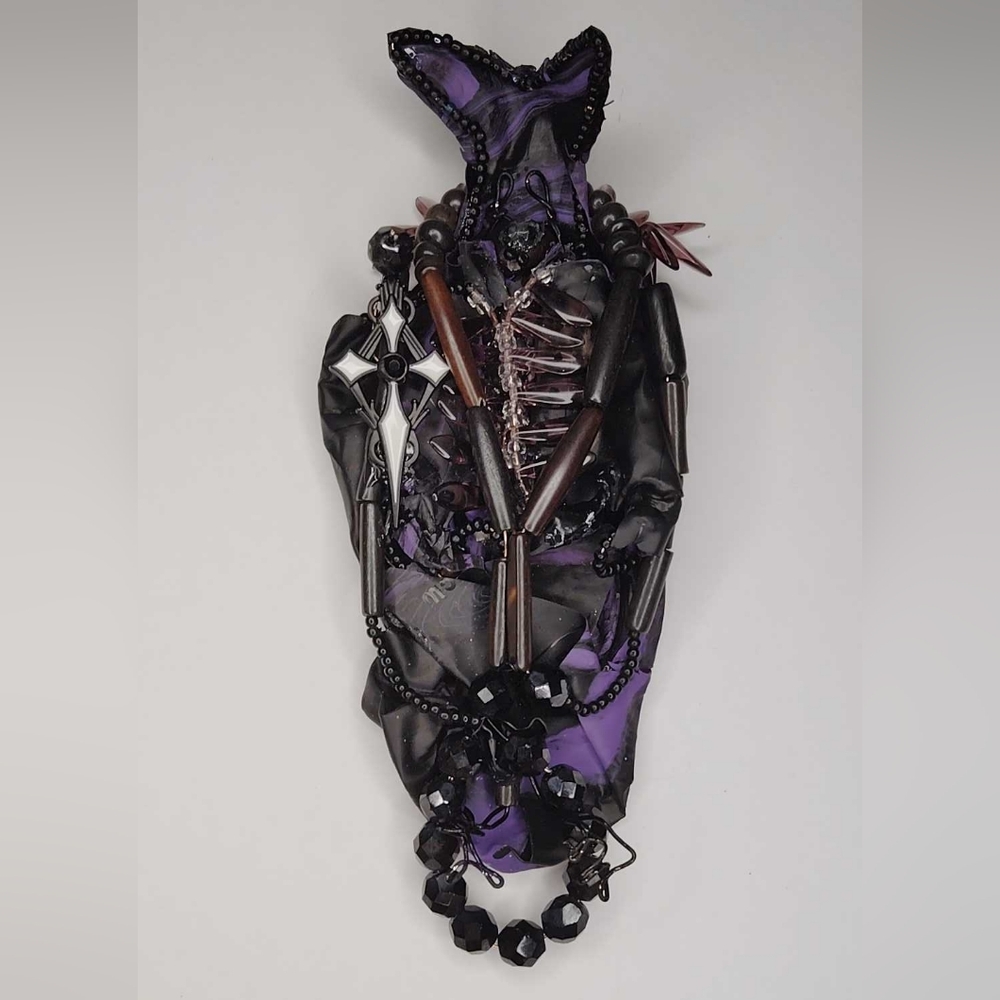 Handcrafted Purple and Black Beaded Sleeping Hanging Bat Decoration
